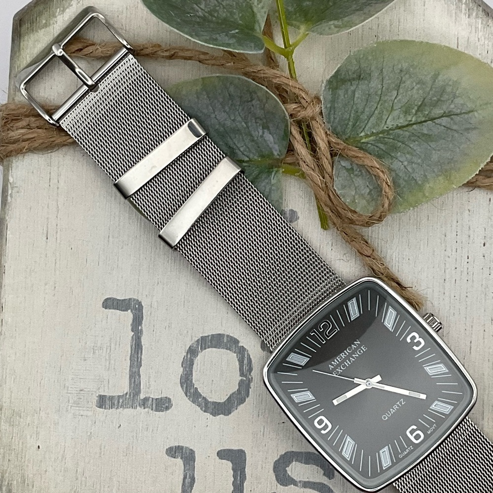 American Exchange Quartz Men’s Watch Square Face‎ Silver Tone Movt #7231 Used - Picture 6 of 9
